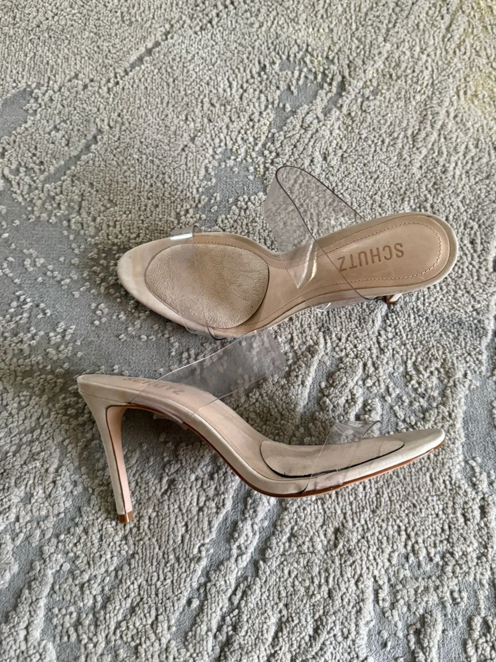 Schutz Ariella Stiletto Sandals heels clear straps slip on 9.5